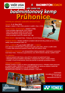 BADMINTONOVÝ CAMP PRŮHONICE se koná 5.-6. října
